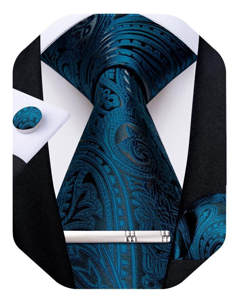 6612 Silk Floral Ties Woven Paisley Necktie and Tie Clip Handkerchief